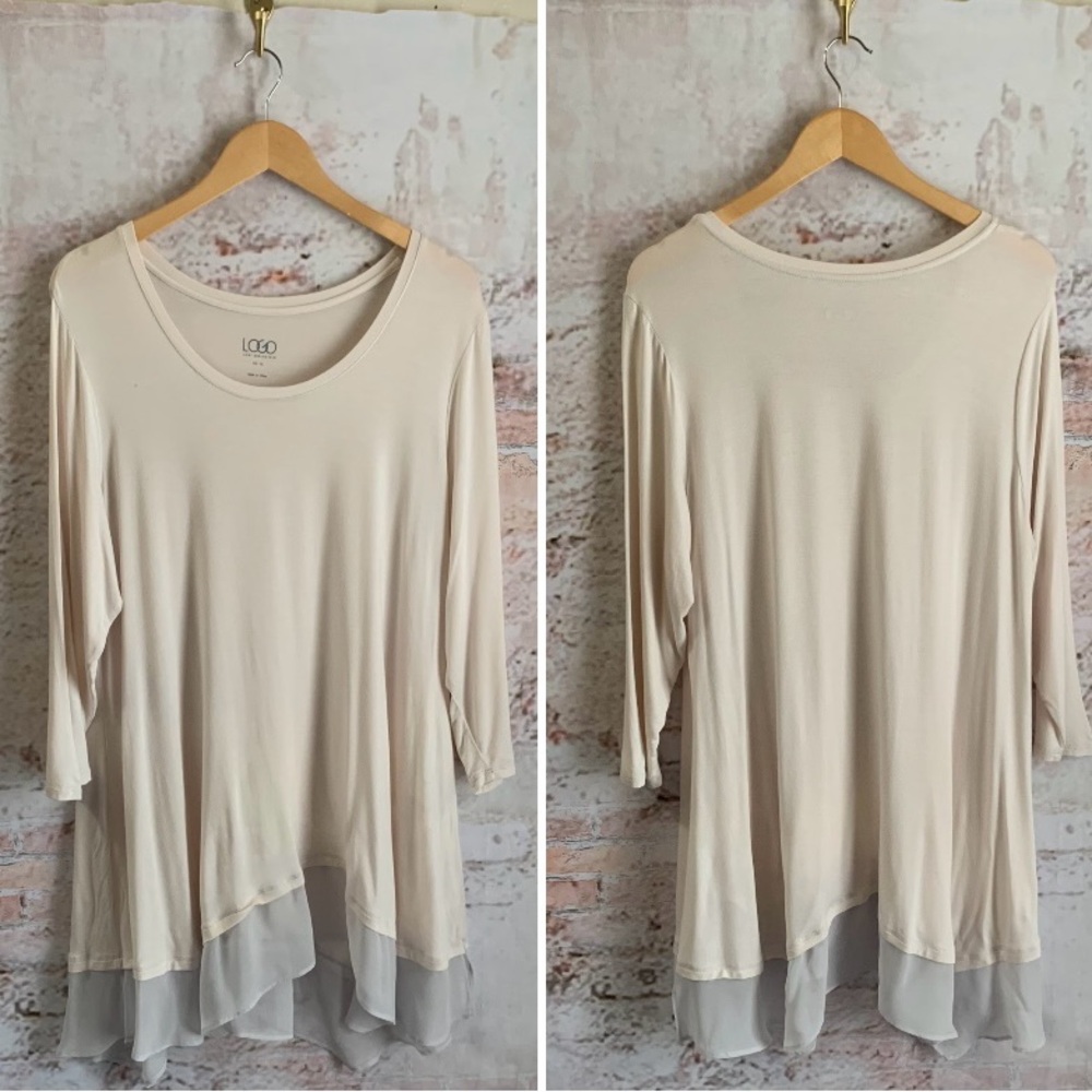 LOGO Lori Goldstein Cream Layered Hem Tunic Top